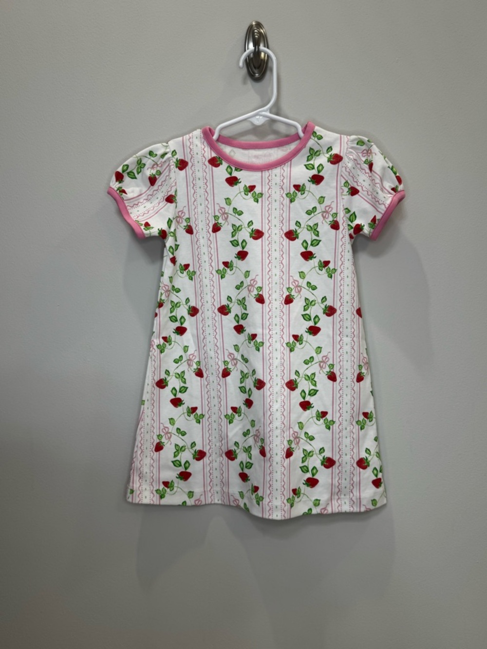 Pink & White Strawberry Print Girls' Casual Dress